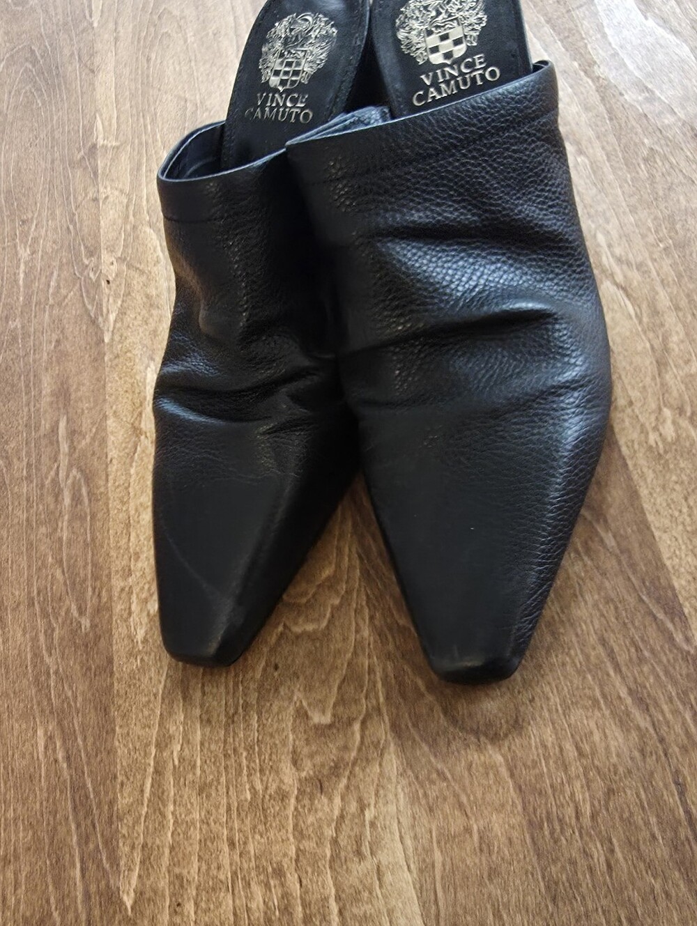 Vince Camuto Black Leather Pointed Mule Booties